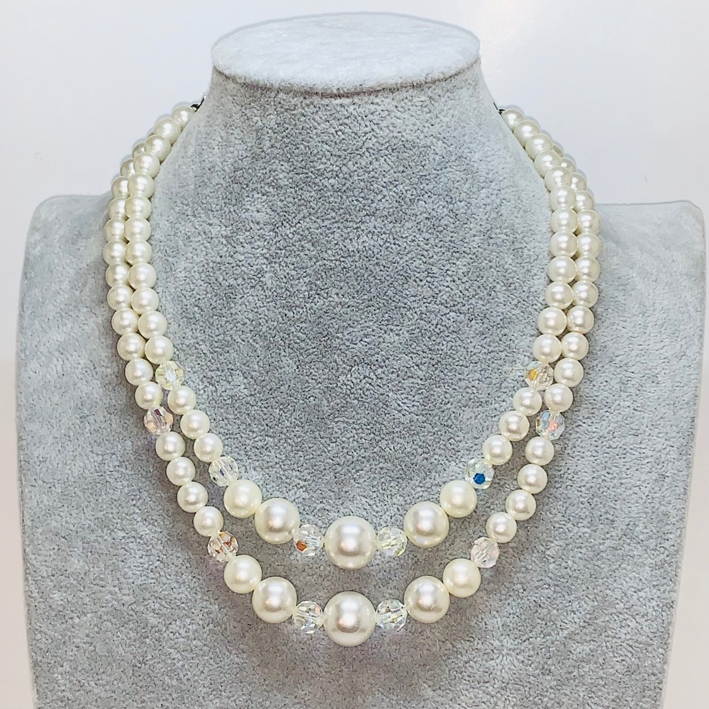 Vintage Faux Pearl Austrian Crystal Necklace
